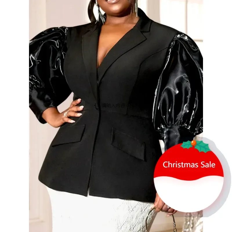 Customized Black Blazer for Women Suit Jacket Office Ladies Business Casual Lantern Sleeves Classy Female Elegant Turn Down Coll