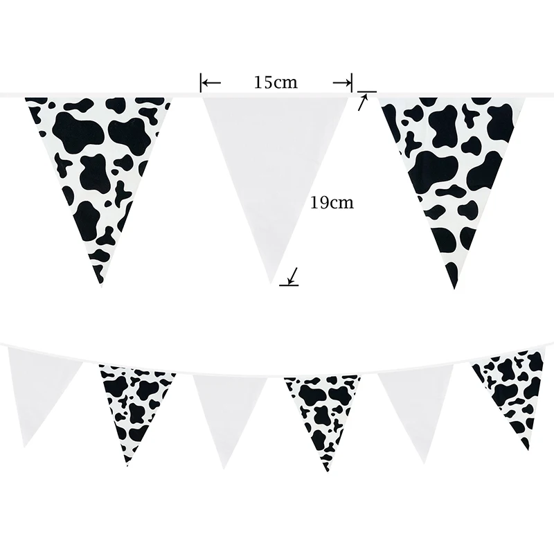 10m Cow Print Pennant Banners Cotton Bunting for Birthday Party Supplies Farm Animal Theme Western Cowboy Party DIY Decoration