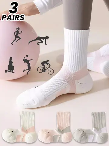 3 pairs of professional running sports socks for women, spring and autumn models, suitable for badminton, skipping rope, cycling, yoga, summer deodorant mid-calf socks
