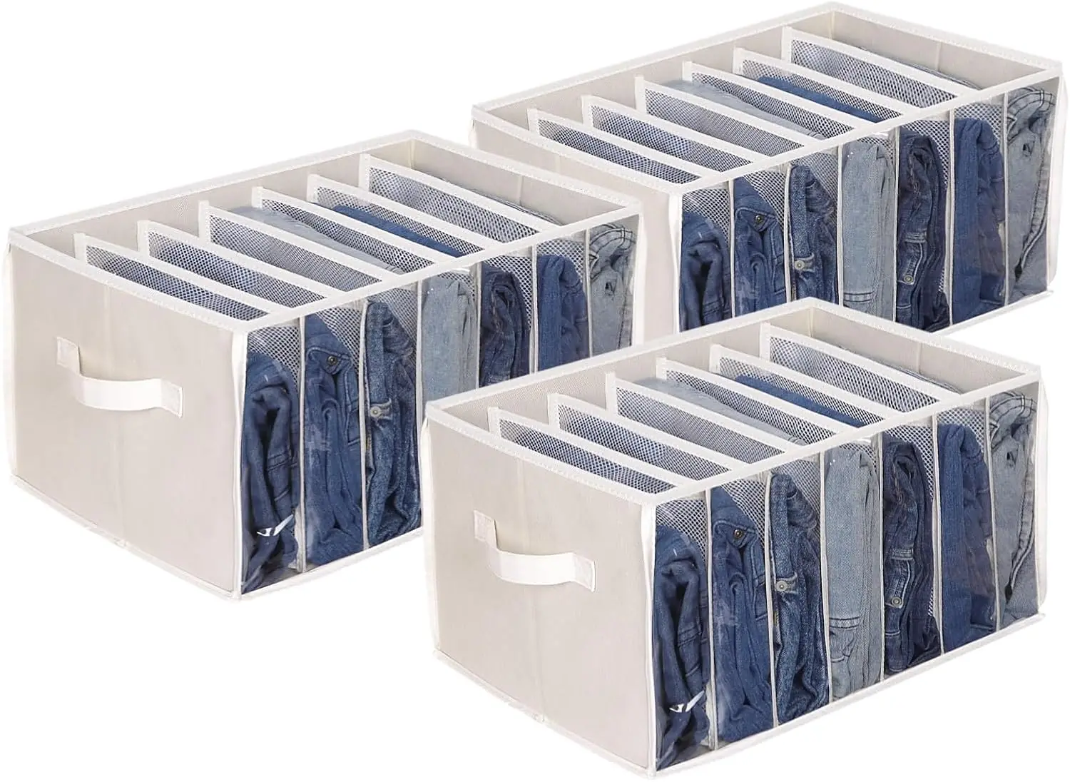 

Clothes Organizer with Support Board, 7 Grids Divider, Extra Large, 3 Pack, Beige