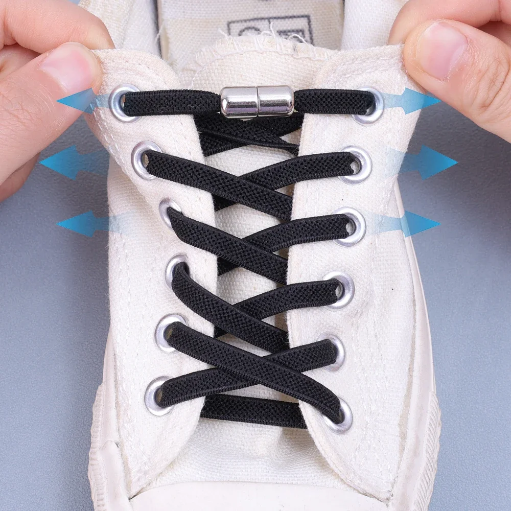 Cordones elásticos para zapatillas de deporte, cordones planos sin cordones, cierre de Metal, bandas de goma para zapatos rápidos para niños y adultos, 1 Juego