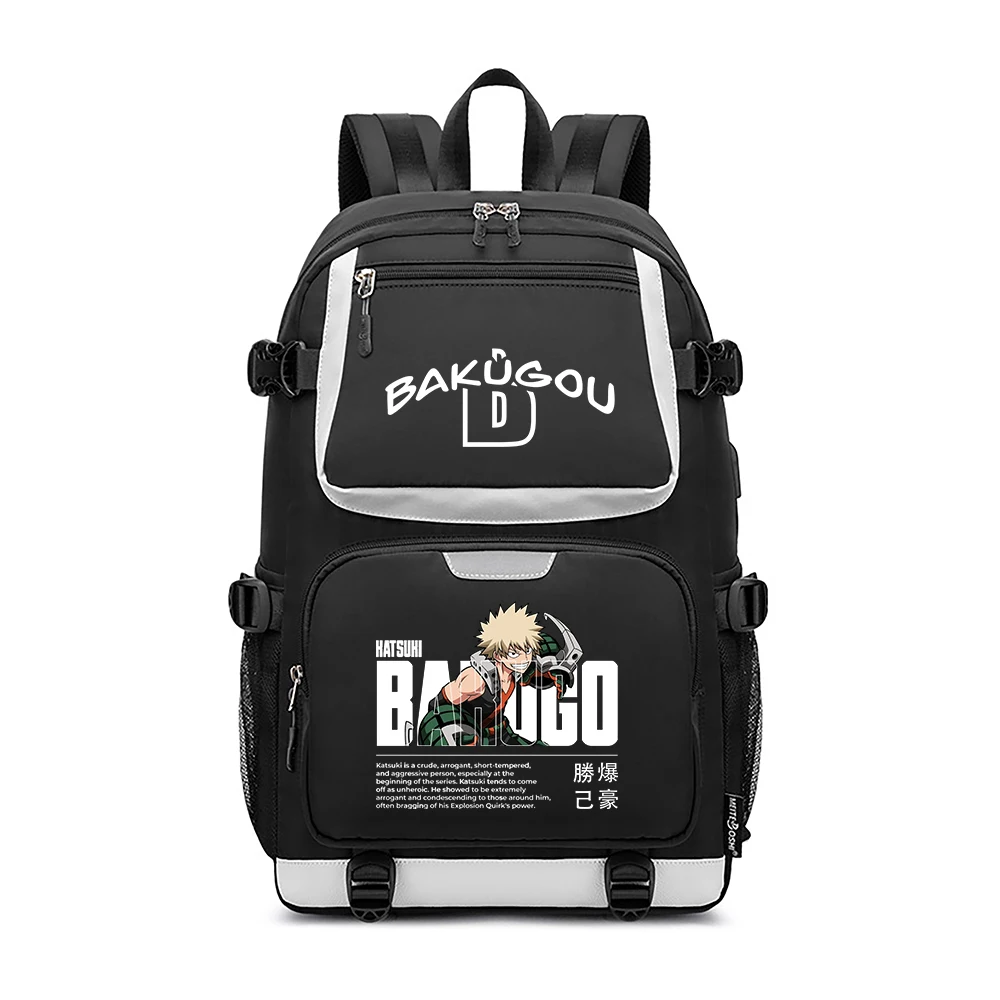 MHA School Bags Oxford Bookbag Bakugou Katsuki Travel Backpack USB Charging Laptop Daypack Anime Shoulder Bags
