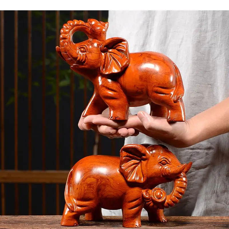 Rosewood Wood Carving Crafts Elephant Statue 2 Pcs/set Vintage Home Decor Ornaments Living Room Decoration Sculpture
