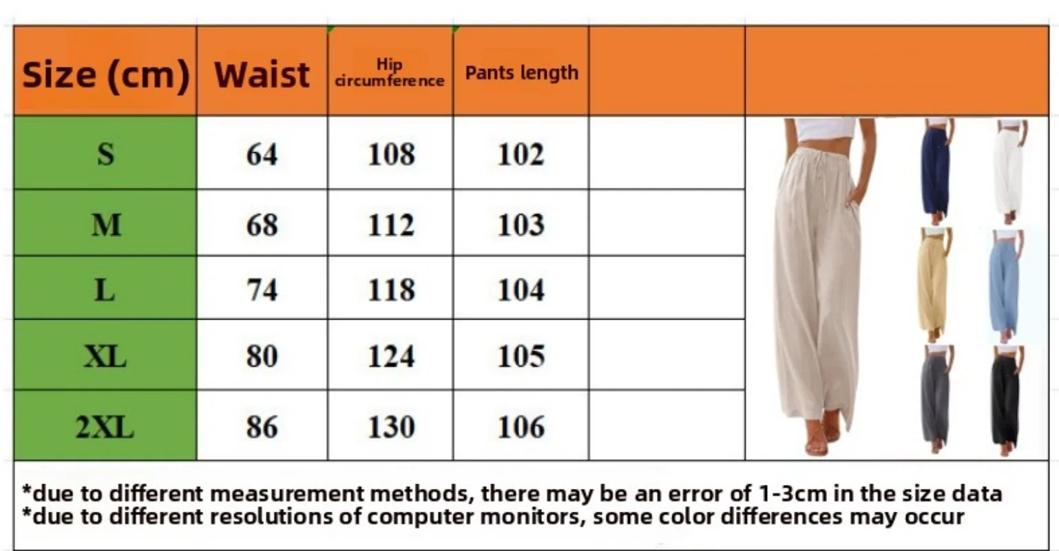 2026 European American Plus Size Women Linen Loose Casual Drawstring Wide Leg Pants With Pockets Daily Ladies Trousers