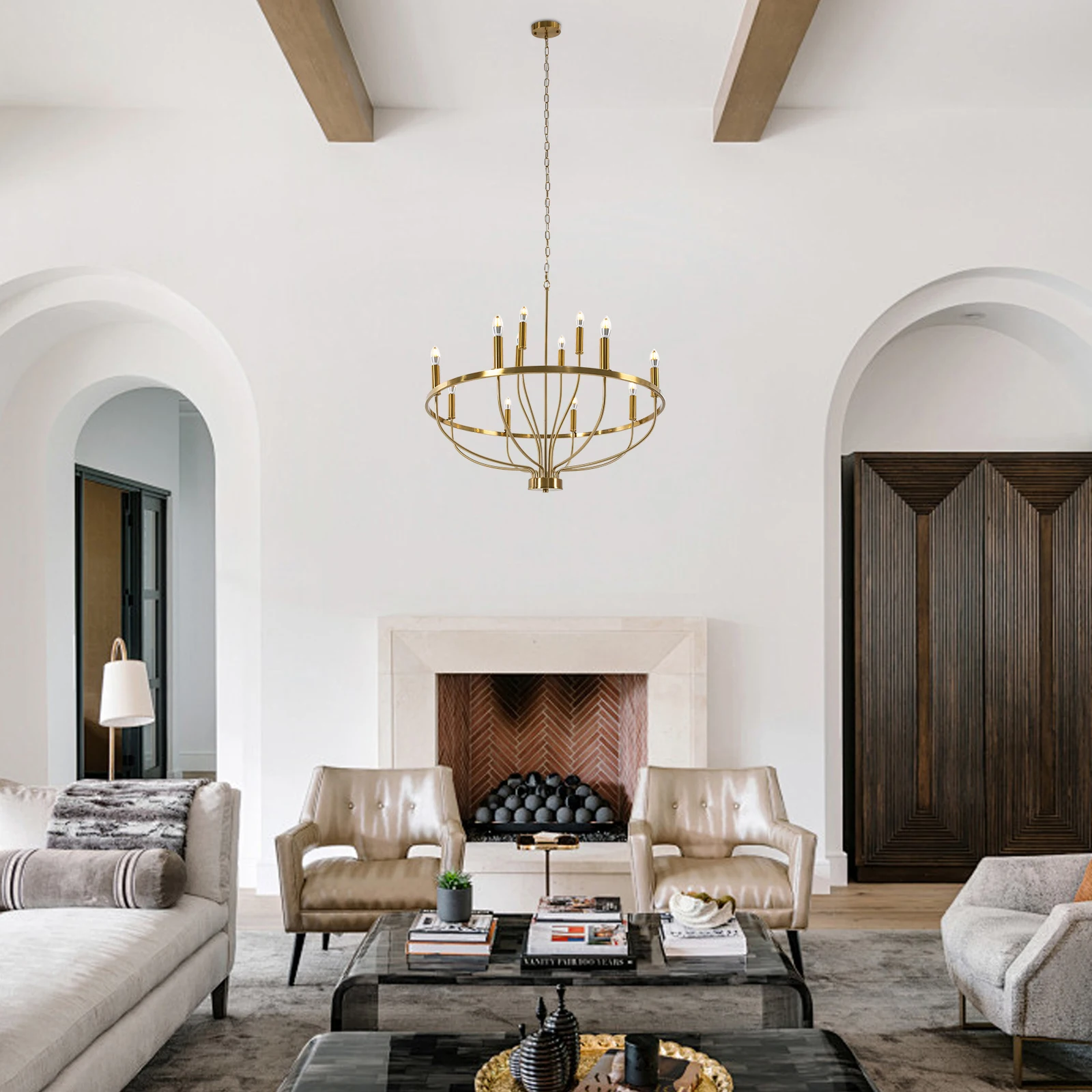 12 مصباح معلق ذهبي بقطر 100 سم - بدون مصدر ضوء، أضواء قلادة المطاعم، أضواء قلادة صناعية