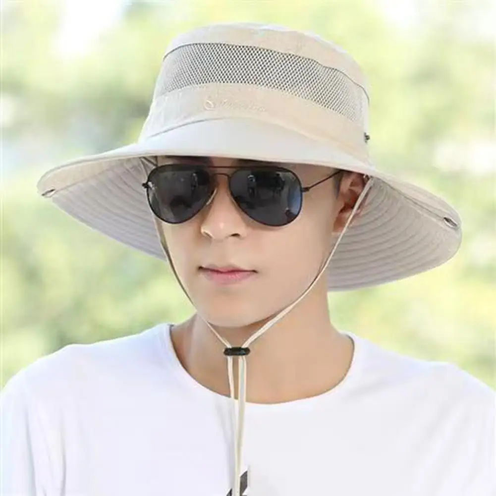 Comfortable Summer Hiking Headwear Summer Mesh Spliced Bucket Hat for Men Women Extra Wide Uv Protection Brim for Hiking
