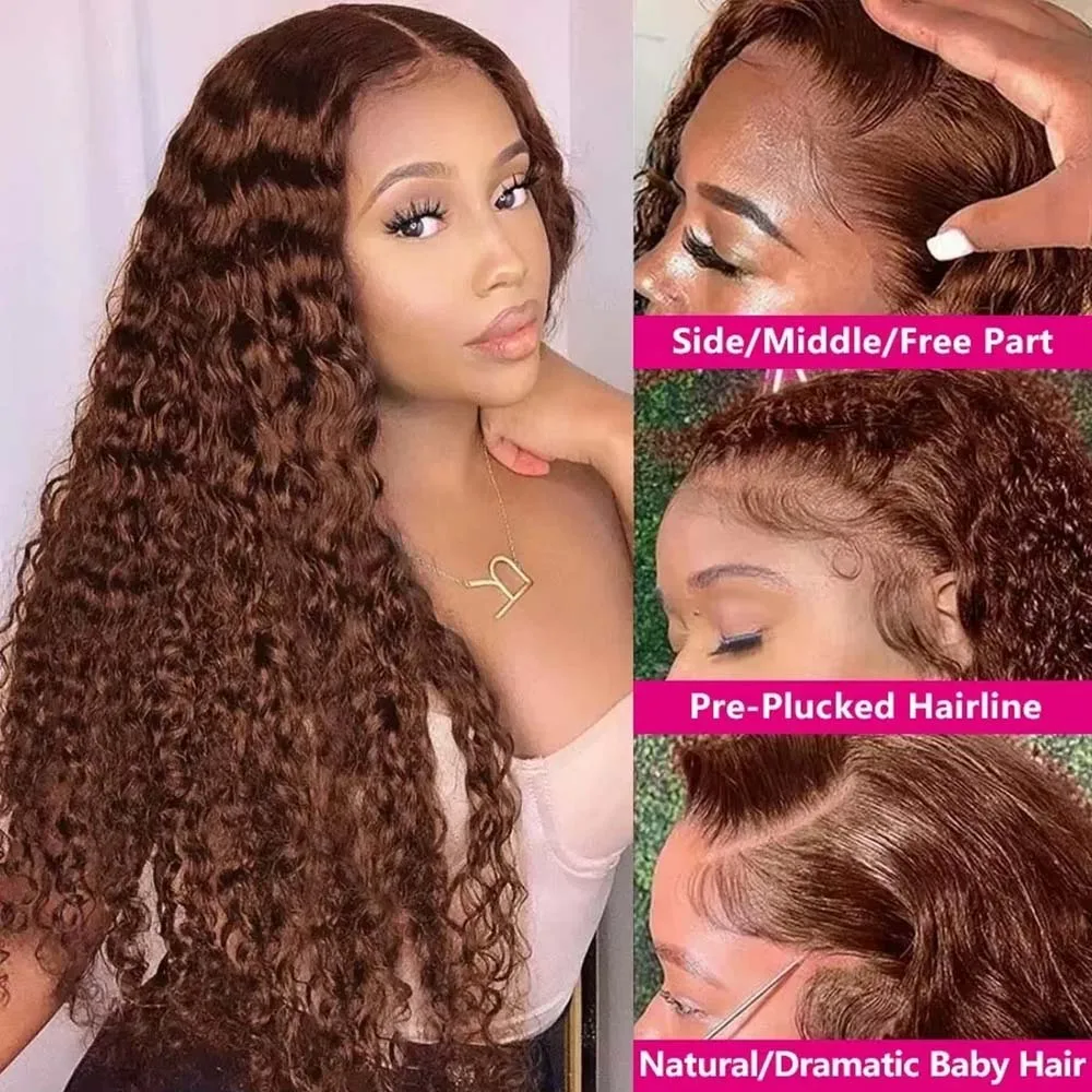 Geeta Chocolate Brown Deep Wave Frontal Wig 280% 230% 13x4 13x6 Lace Front Human Hair 100% Wigs for Women 4x4 5x5 Closure Wig