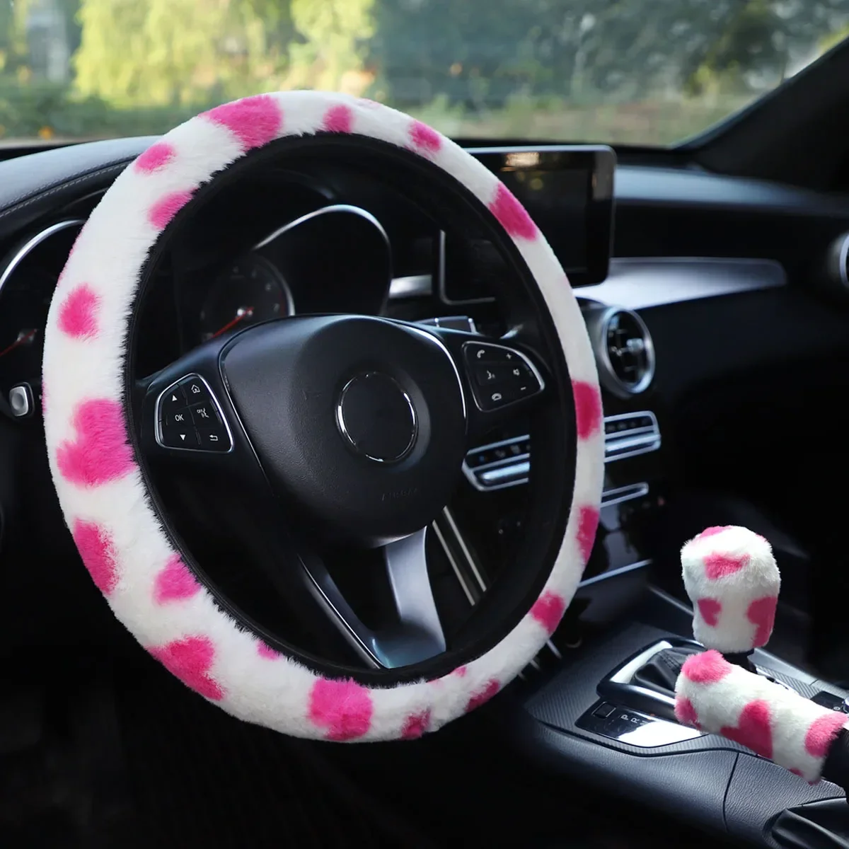 3/1Pcs Soft Plush Steering Wheel Cover Kit with Stop Lever+Hand Brake Wool Winter Warm Auto Car Interior Accessories 37-38cm