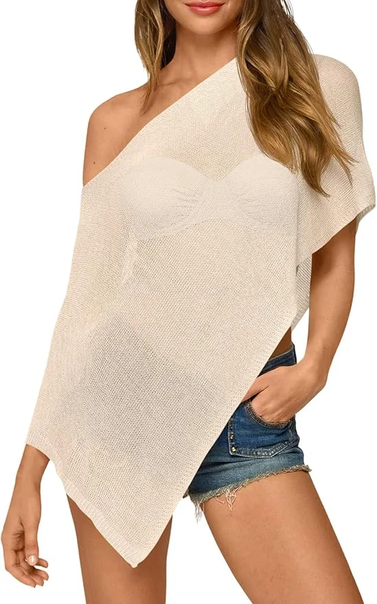 

Fisoew женское прозрачное пончо, легкое вязаное болеро, сетчатое плечо с открытыми плечами, Y2K, пляжный купальник на выходе, накидка