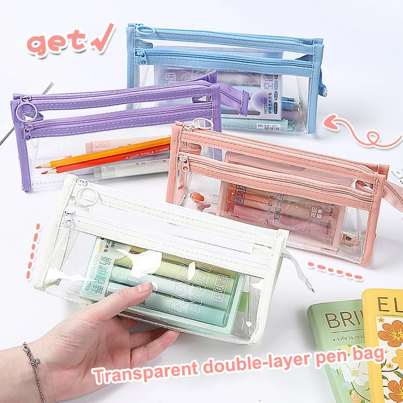 Study and Office Essential: Waterproof Transparent Pencil Bag High Capacity Bag for Stationery and Cosmetic Storage