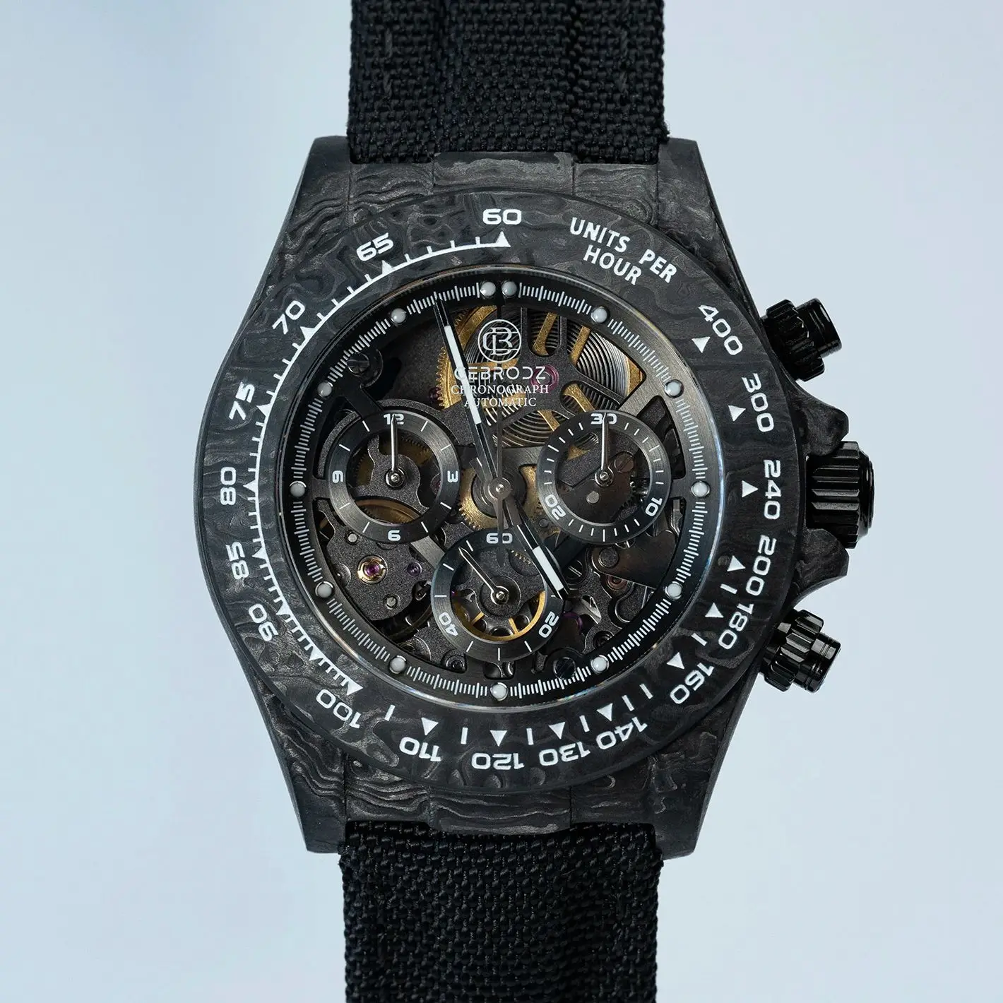 CEBRODZ Carbon Fiber Chronograph Interchangeable Colored Diamond Bezel Lightweight Unique Automatic Mechanical Watch Men 16511A