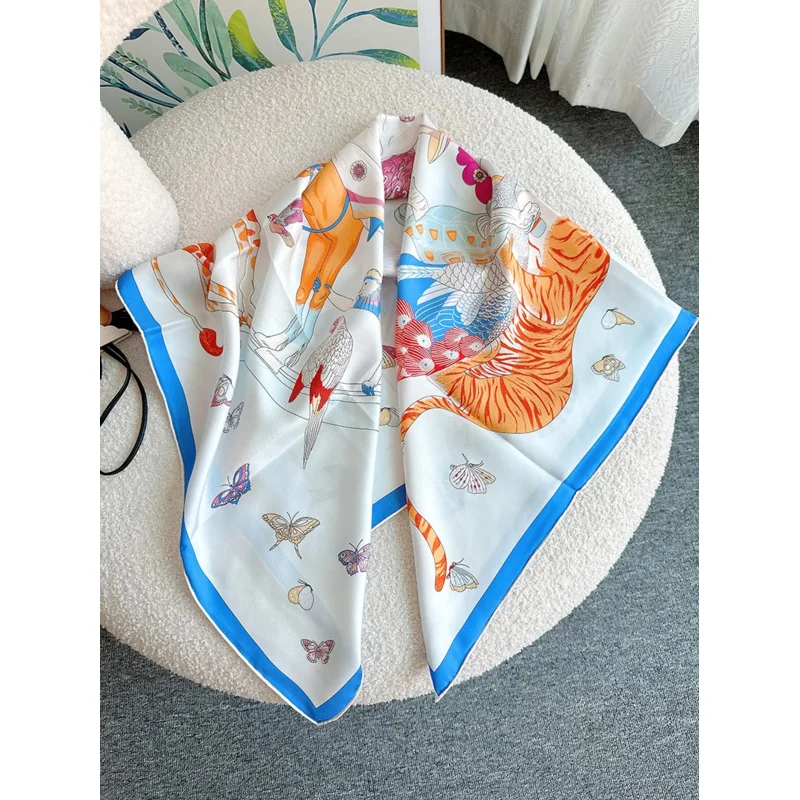 Natural silk scarf 100 plus bandana handkerchief luxury replica original 2024 brand rolled edge 90 headscarf hijab double face