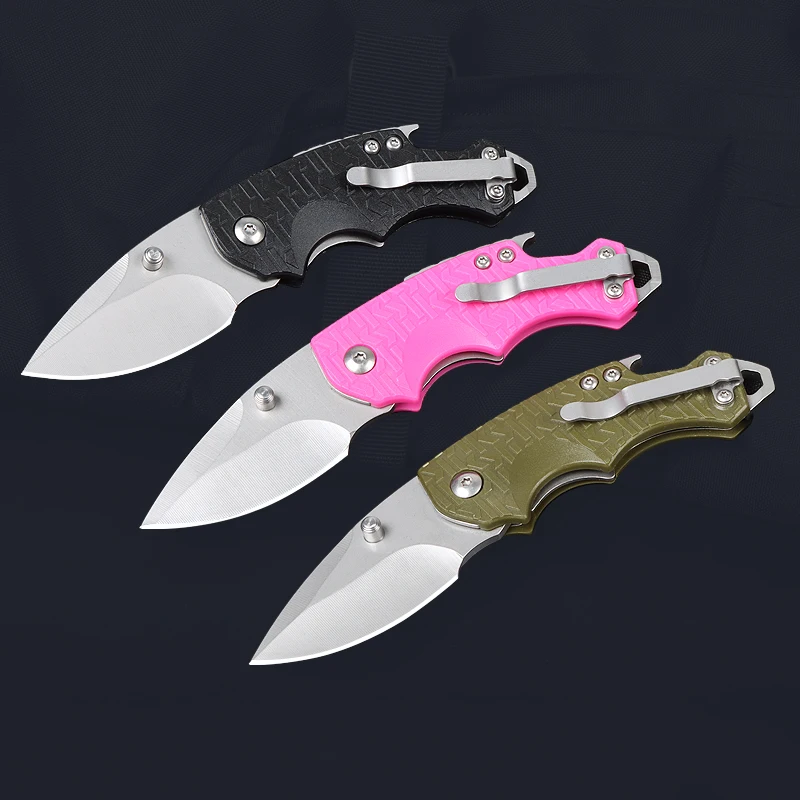 

Multi functional folding knife 7Cr13MOV blade nylon fiberglass handle hunting knife tactical knife black/pink/green mini knife