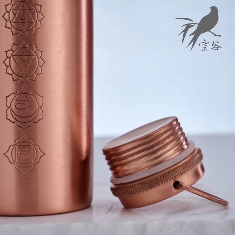 Hand Carved Chakra Copper Water Bottle 750ml Portable Leak‑Proof Yoga Drinking Bottle Outdoor Travel Water Vessel