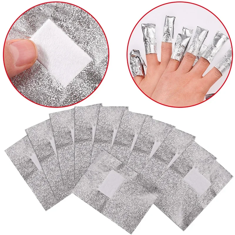 Adesivos de Unha de Alumínio (50 unidades) para Remoção de Esmalte em Gel Acrílico, Limpeza Profissional com Algodão e Ferramentas de Manicure
