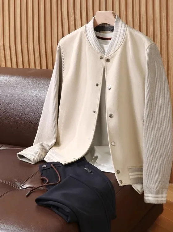   الجلد المدبوغ محبوك Jaet البيسبول طوق الرجال Faion ملابس خارجية الخريف الشتاء الوزن الثقيل تنوعا الشباب ular بولي...