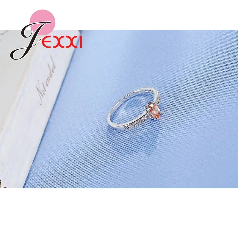 925 Sterling Silver Ring Elegant  Style Warm Tone Orange&Yellow Crystal Stone For Women Girl Christmas Present Party Prom
