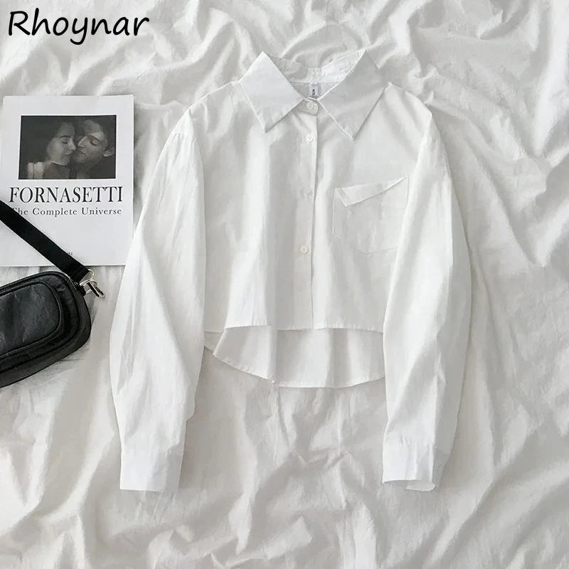 

Укороченные рубашки женские со свободными карманами подростковые базовые белые нежные универсальные простые ПР весеннее новое поступление нежная повседневная крутая уличная одежда