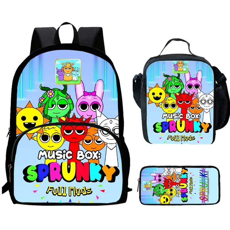 Cartoon Sprunki Child School Bags with Front Pocket,Lunch Bags,Pencil Bags for Aged 5-10 Cartoon School Backpack Boys Girls