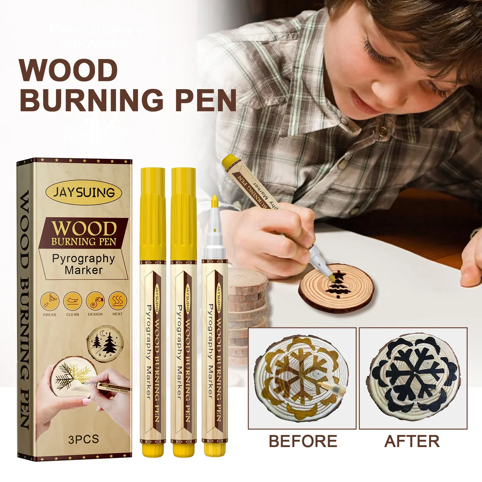 Jaysuing Burning Marker, Wooden Branding Coaster Cutting Board Hand DIY Design Burning Pyrograph Pen