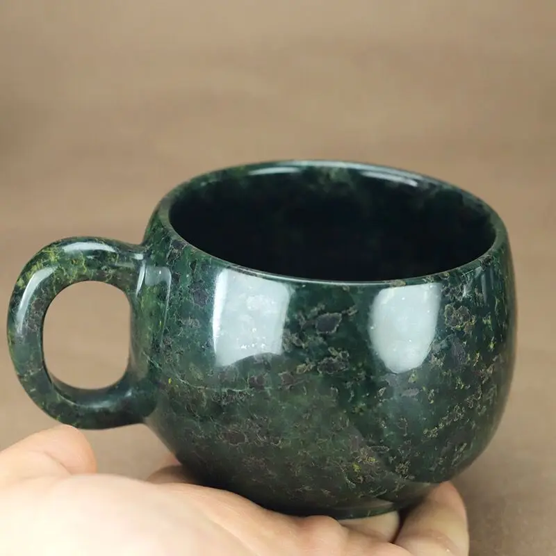 Green Jade Teacup Mug Chinese Medicine King Stone Health Jade Cup Natural Magnetic Stones Coffee Mugs Water Glass Gongfu Teaware