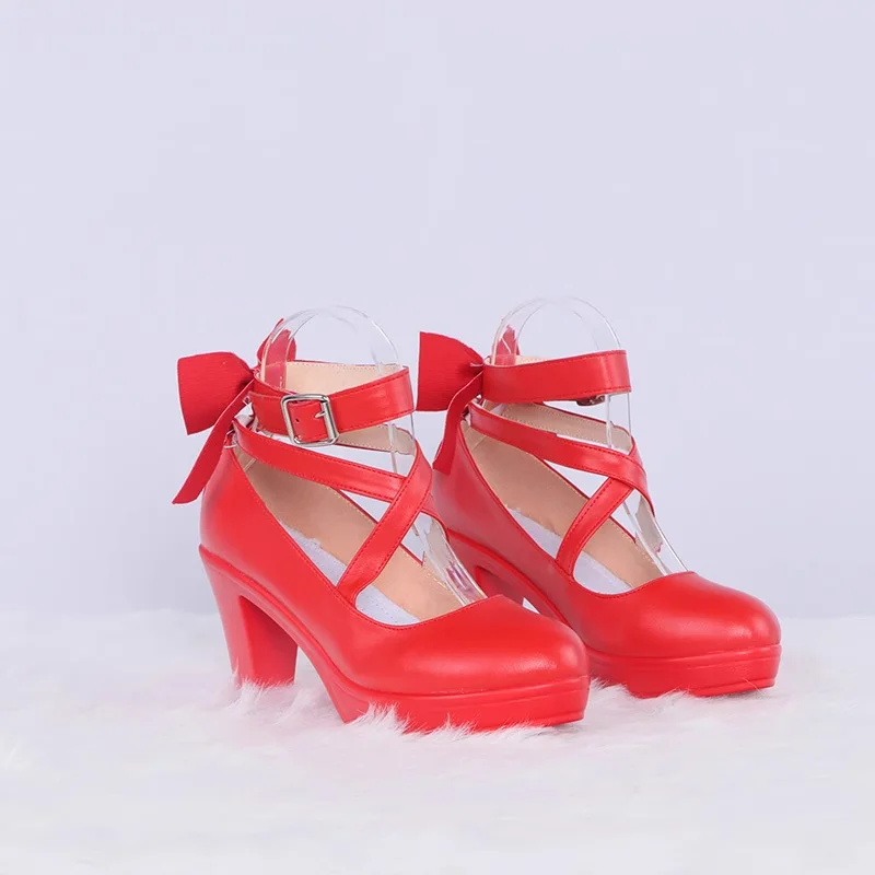 Juego Magic Madoka, zapatos de Cosplay personalizados, accesorios de disfraz de Lolita, sandalias con lazo, zapatos de princesa de tacón alto de cuero PU para mujeres y niñas