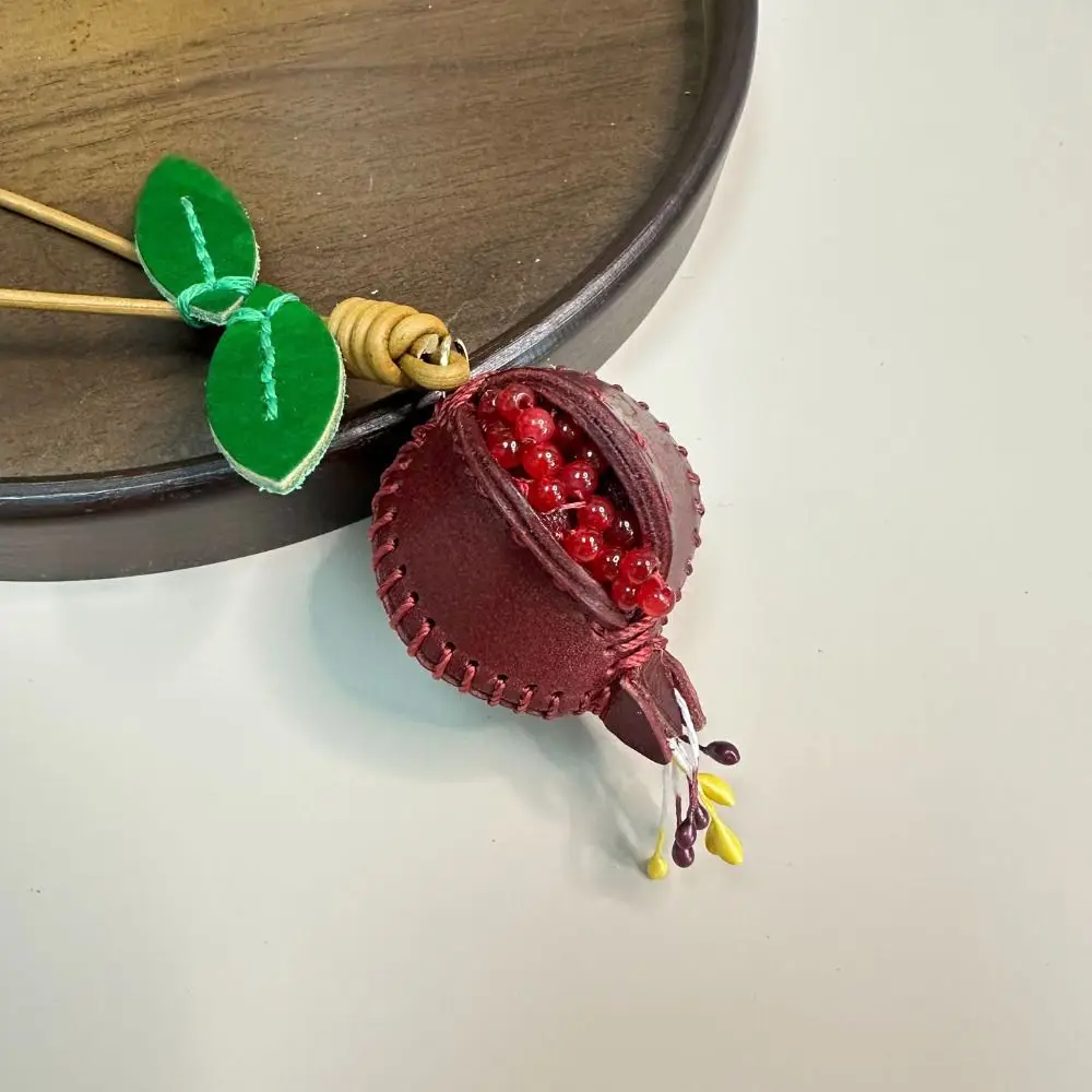 

Cute Hanger Pomegranate Fruit Pendant Handmade Car Keyring Leather Keychain Cartoon Creative Bag Pendant Women