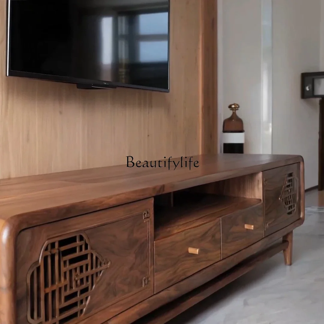 

yj9 New Chinese solid wood TV cabinet living room North American walnut modern simple TV cabinet