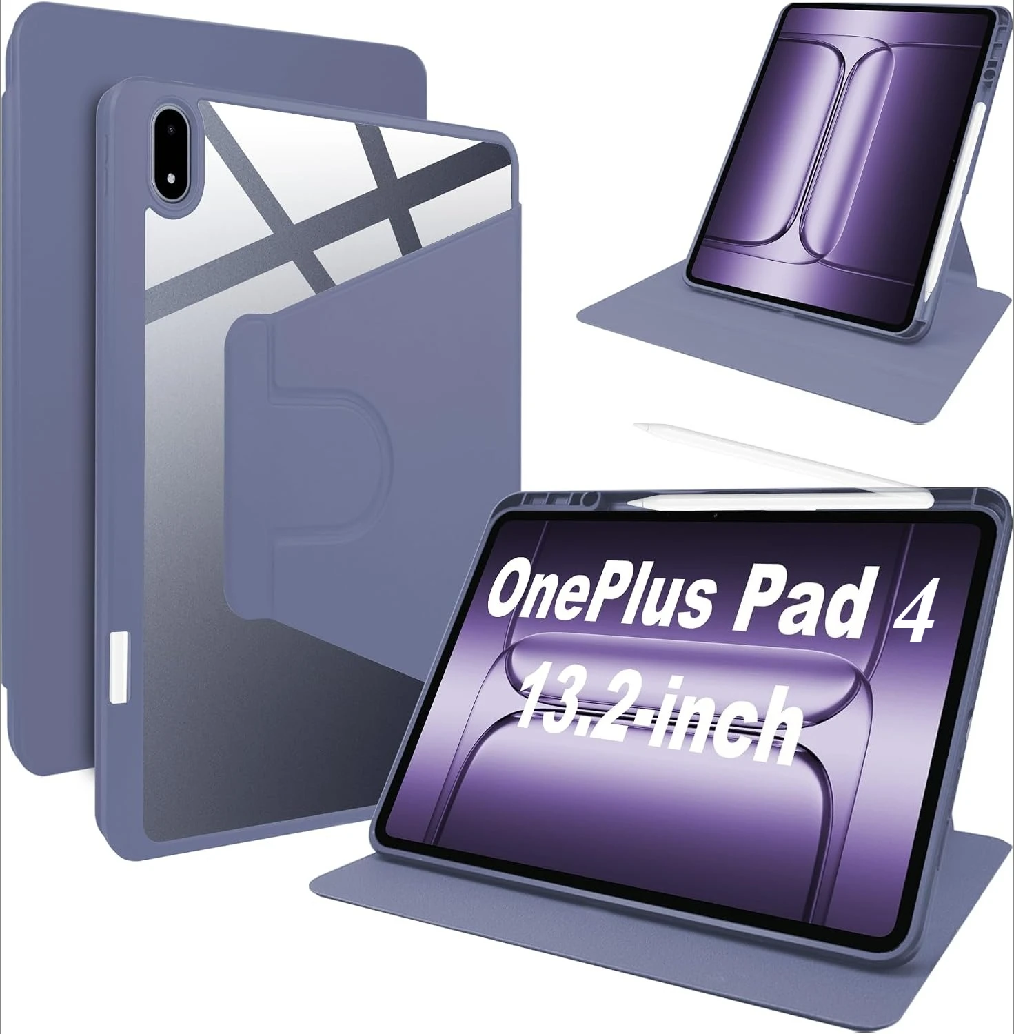 360 Rotation Acrylic Hard Case for OnePlus Pad 4 13.2 2026 13.2 inch with Pencil Holder