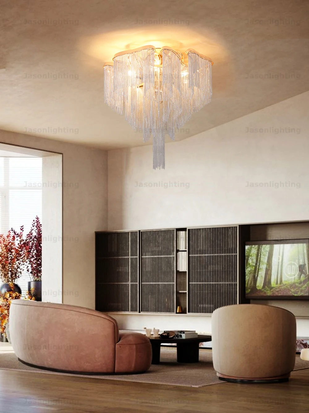 Black Gold Chrome Aluminum Chain Dimmable LED Pendant Light