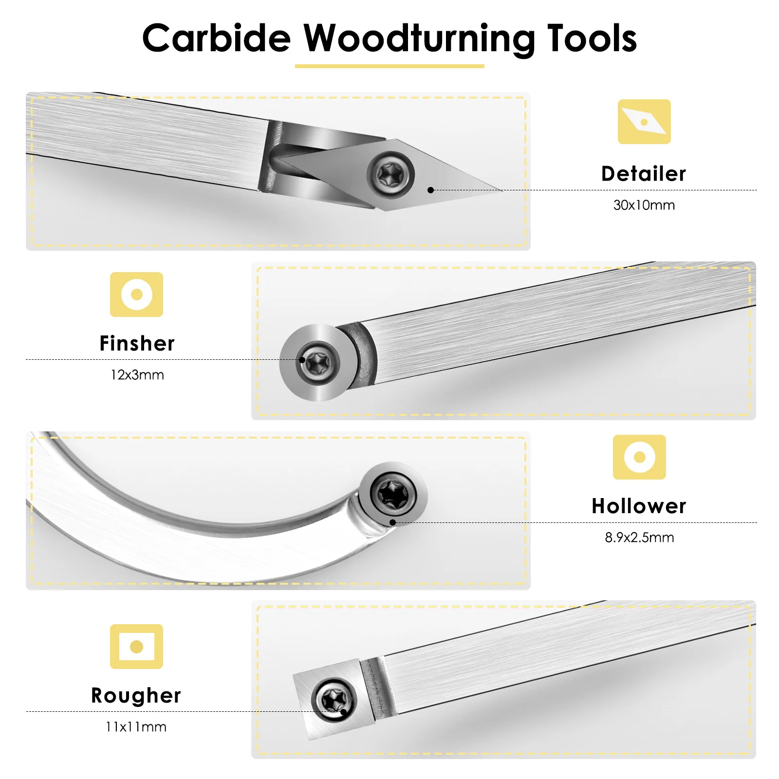 Carbide Máy Tiện Dụng Cụ Quay Rau Trong Hộp 20 "Kích Thước Đầy Đủ Woodturning Dụng Cụ Thiên Nga Cổ Hollower Rougher Finisher Có Thể Tháo Rời Tay Cầm Hợp Kim