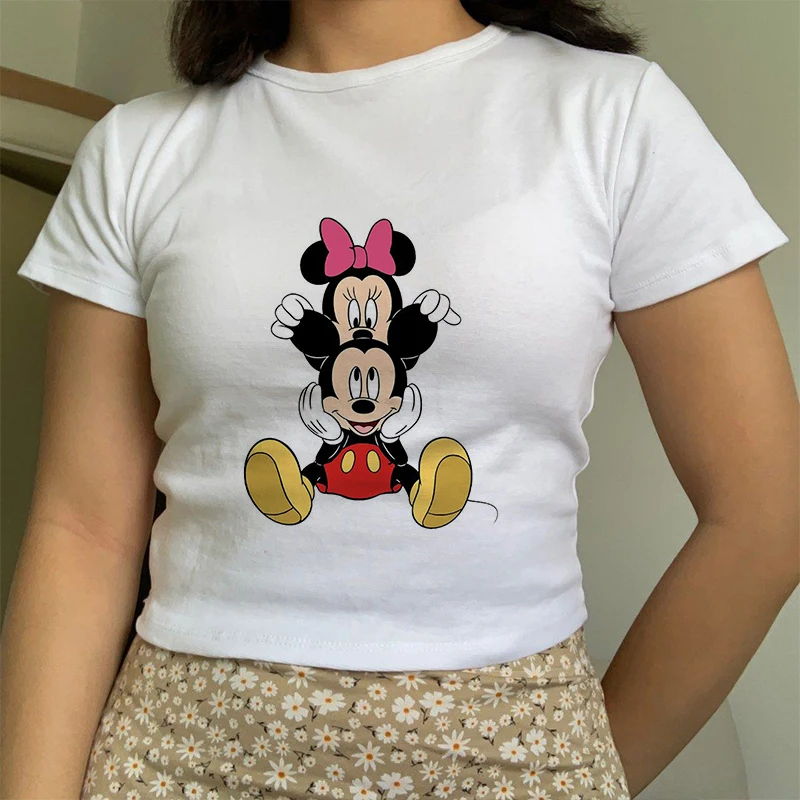 Gothic 90s Y2k Mickey Tee Shirt Minnie Mouse Crop Top T-shirt Women T Shirt Female Clothes Kawaii Disney Cropped Tshirt