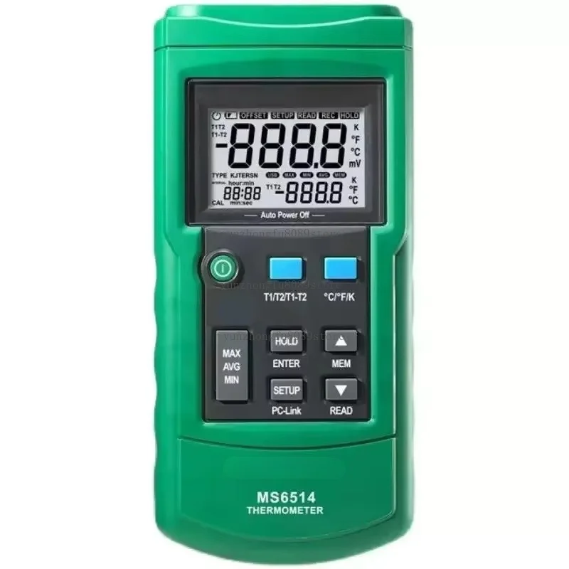 MS6514 Dual Channel Digital Thermometer, Temperature Acquisition Instrument with USB Data Storage for Temperature Monitoring