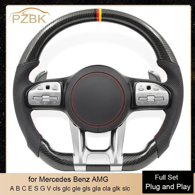 Rakitan Roda Kemudi Mobil Karbon Asli untuk Mercedes Benz AMG W205 W204 W212 A/B/C/E/S/G/V Class Cls Glc Gle Gls Gla Cla Glk Slc