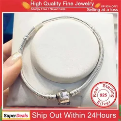 Pulsera de plata de ley 925 con certificado Original para mujer, abalorios artesanales, cadena de eslabones de serpiente, joyería clásica para muñeca