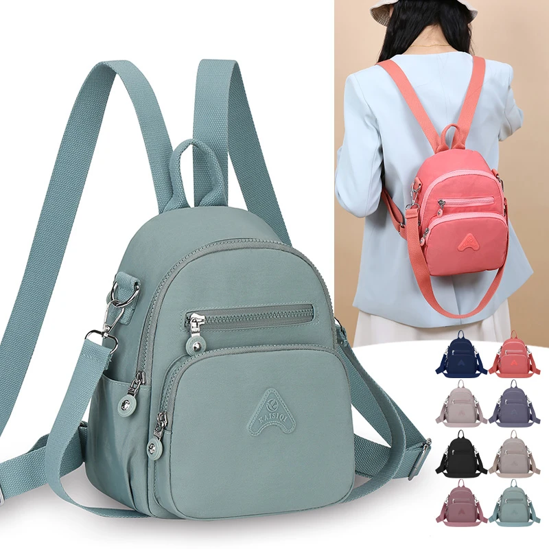 

Solid Color Backpack Women Multi-pocket Book Bags Casual Small Backpacks Nylon Shoulder Bag for Teenager School Travel Bag Girls