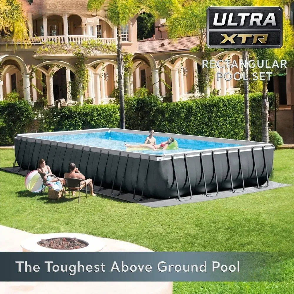 XMSJ Deluxe Rectangular Above Ground Swimming Pool Set: 32ft x 16ft x 52in – Includes 2800 GPH Sand Filter Pump Outdoor Hot Tubs