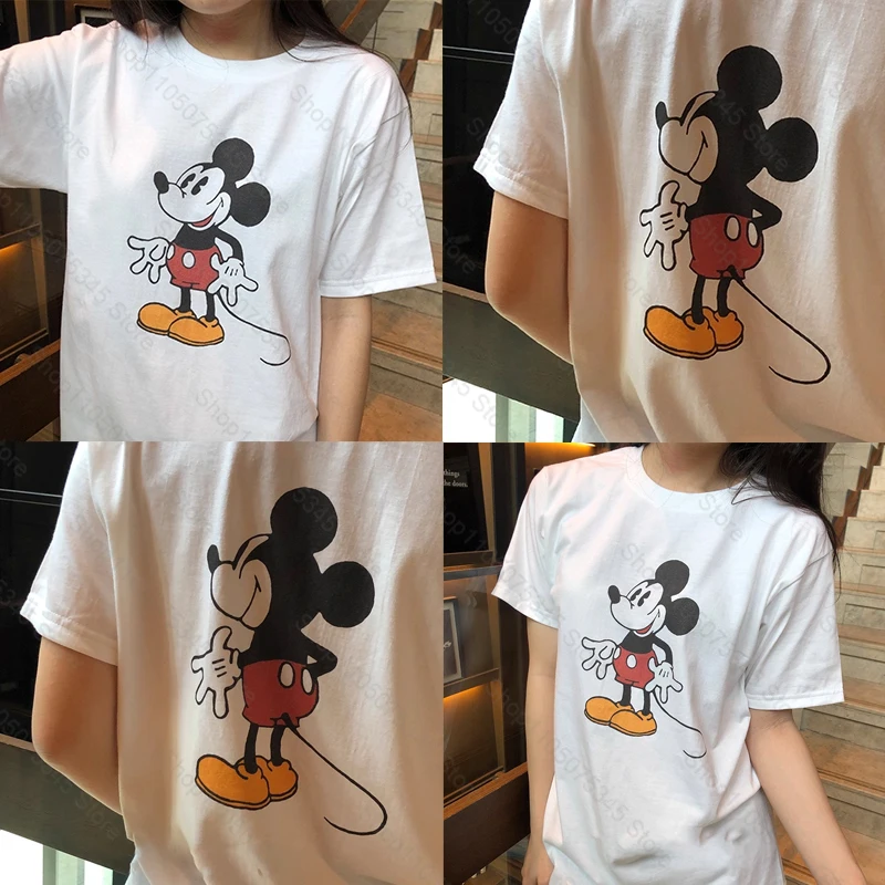 

American retro Mickey back classic element printing short sleeve summer men's and women's personalized loose t-shirt