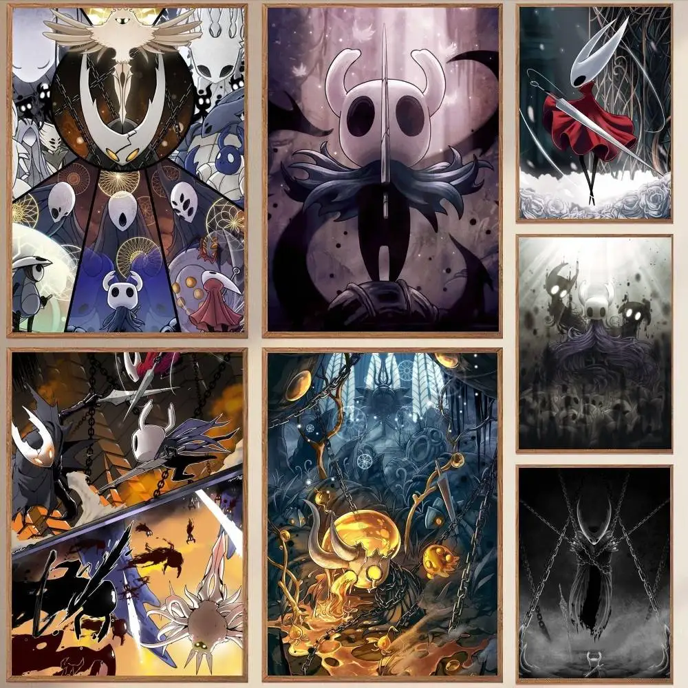 H-Hollow Knight Posters Video Game Poster Self-adhesive Art Waterproof Paper Sticker Coffee House Bar Room Wall Decor