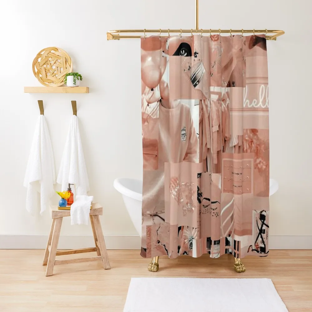 Dusty Pink / Light Pink / Rose Gold Collage Shower Curtain Washable Waterproof Fabric Shower Shower For Bathrooms Curtain