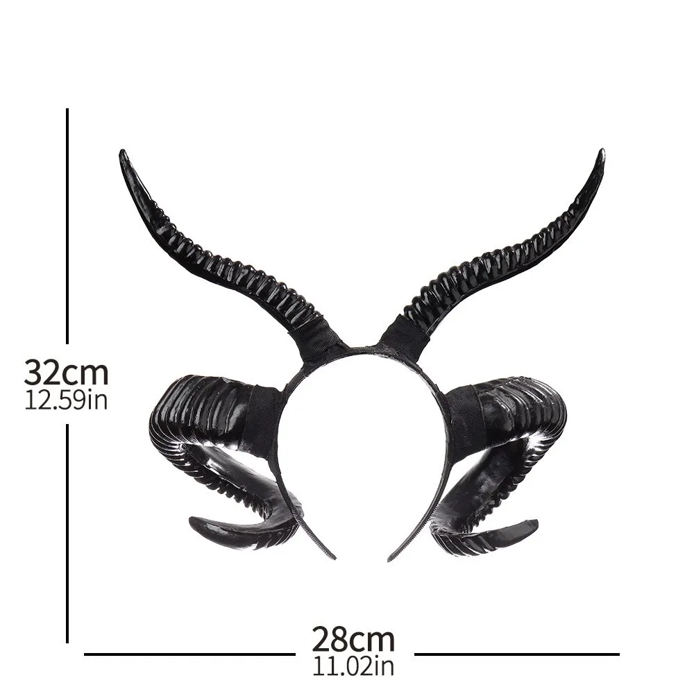 Black Demon Horns Headpiece Cosplay Animal Antelope Sheep Ox Headwear Halloween Women Hairband Carnival Party Costume Props Gift