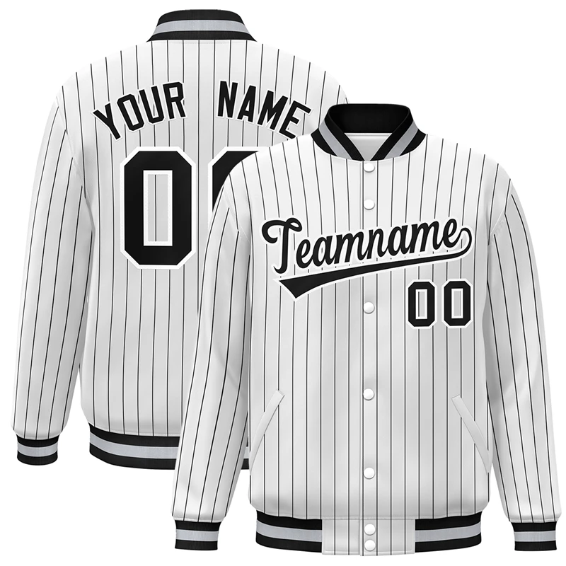 

Оптовые мужские бейсбольные куртки High Street Varsity в тонкую полоску на заказ OEM Manufactory Plus Size из полиэстера с подставкой Letterman