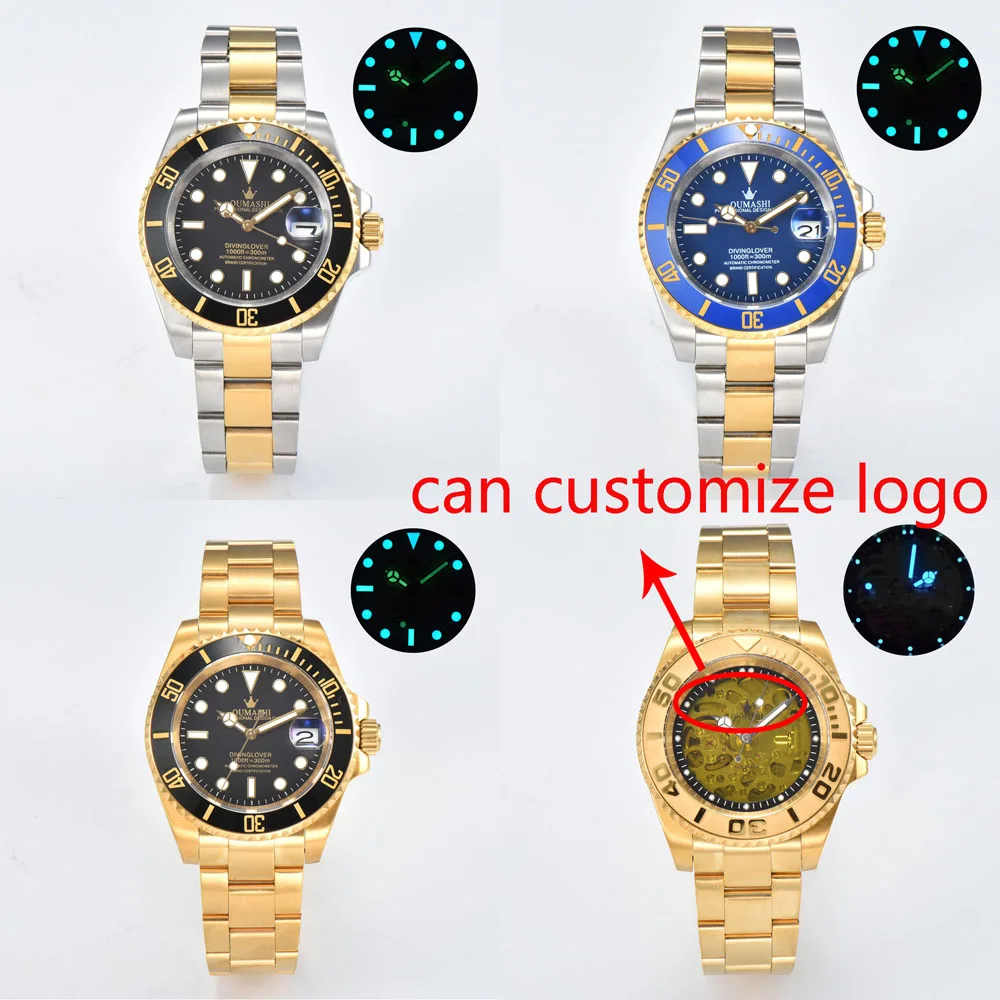 40mm luxury NH35 automatic wristwatches for men with diamond bezel Japanese NH35/NH70 automatic movement can customize logo