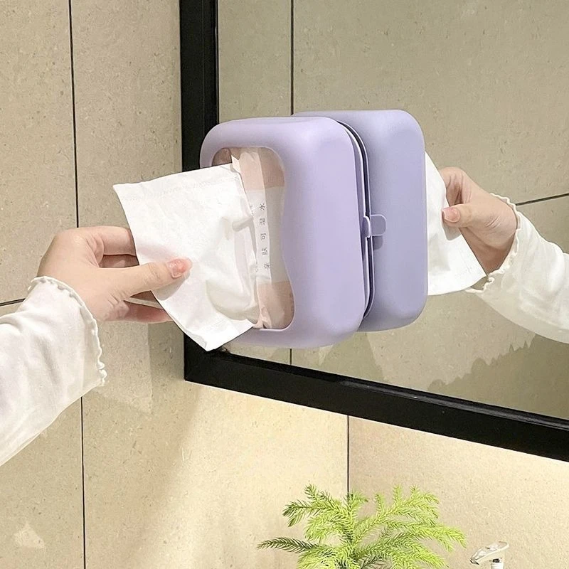 Silicone Suction Cup Tissue Box Wall-Mounted Napkin Storage Box Decorative Large Capacity Tissue Holder Dispenser Container