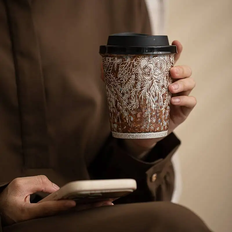 كوب قهوة مطلي بالفضة على شكل زهرة من الطين الصخري القديم، كوب ماء كبير للمكتب المنزلي الخشن، كوب مفيد، كوب كولا #4