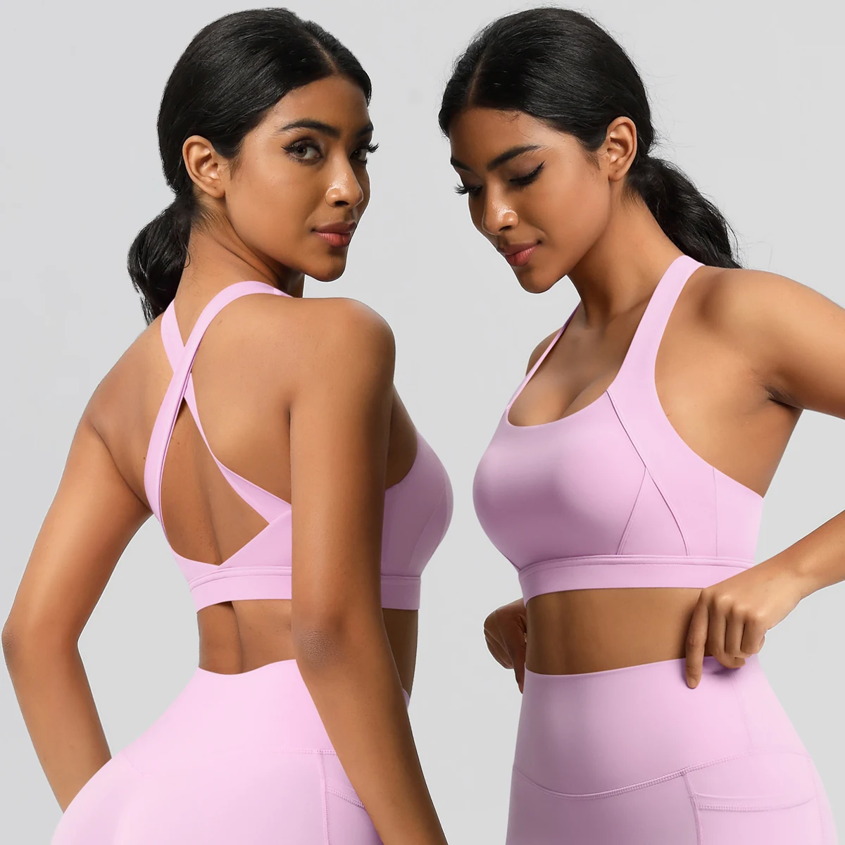 

1 Piece Yoga Bra Summer Breathable Sexy Sports Bra for Woman Solid Color Seamless Cross Bra Running Shockproof Yoga Workout Top