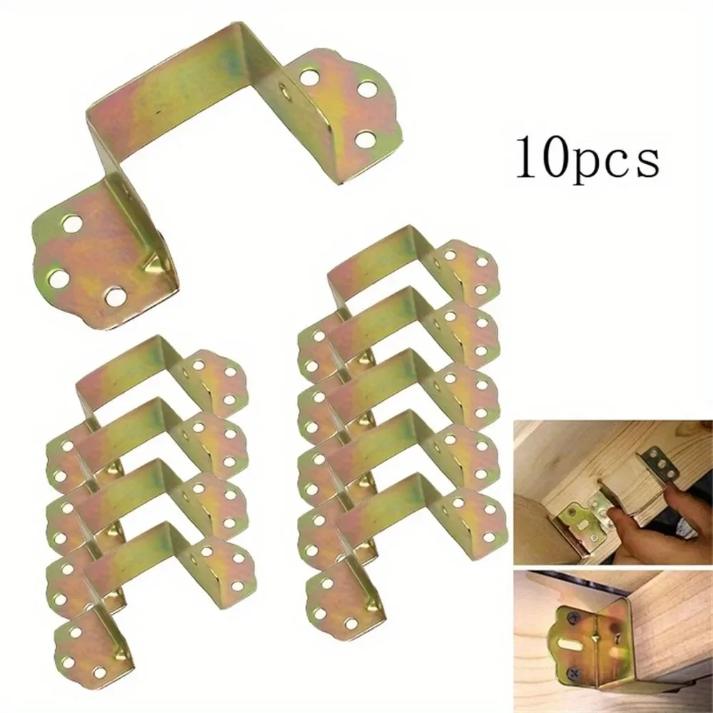 10pcs Heavy Duty Bed Hinge Metal Corner Bracket Furniture Fixed Support Thick Bed Connector Hanging Hardware Accessories for