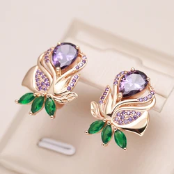 Kienl Vintage Purple Natural Zircon Flower Drop Earring High Quality Fine Daily Jewelry Women 585 Rose Gold Color Big Earring