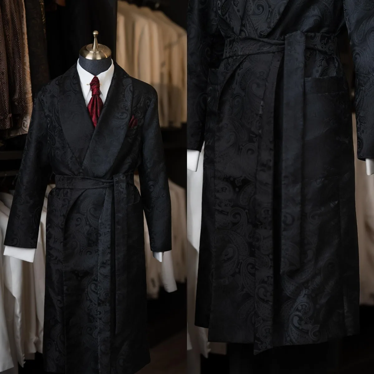 Floral Jacquard Men Long Jacket For Wedding Shawl Lapel Double Breasted Blazer Business Party Prom Custom Made Only Coat