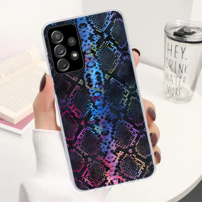 Pink Snake Skin Printing Drawing Phone Case For Samsung Galaxy A52 A53 A54 A55 A12 A13 A14 A15 A22 A23 A24 A25 A32 A33 A34 A35 A